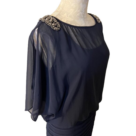 R & M Richards Dress 14 Sheer Top Stretch Cruise Wedding Party Cocktails - Picture 6 of 12